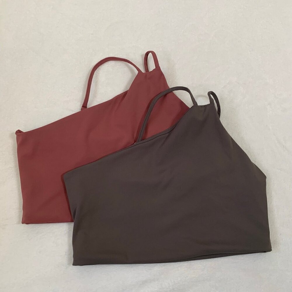 Savvi One Shoulder Sports Bra Crop Top Women Size S Pink Brown‎ Asymmetrical 2Pk